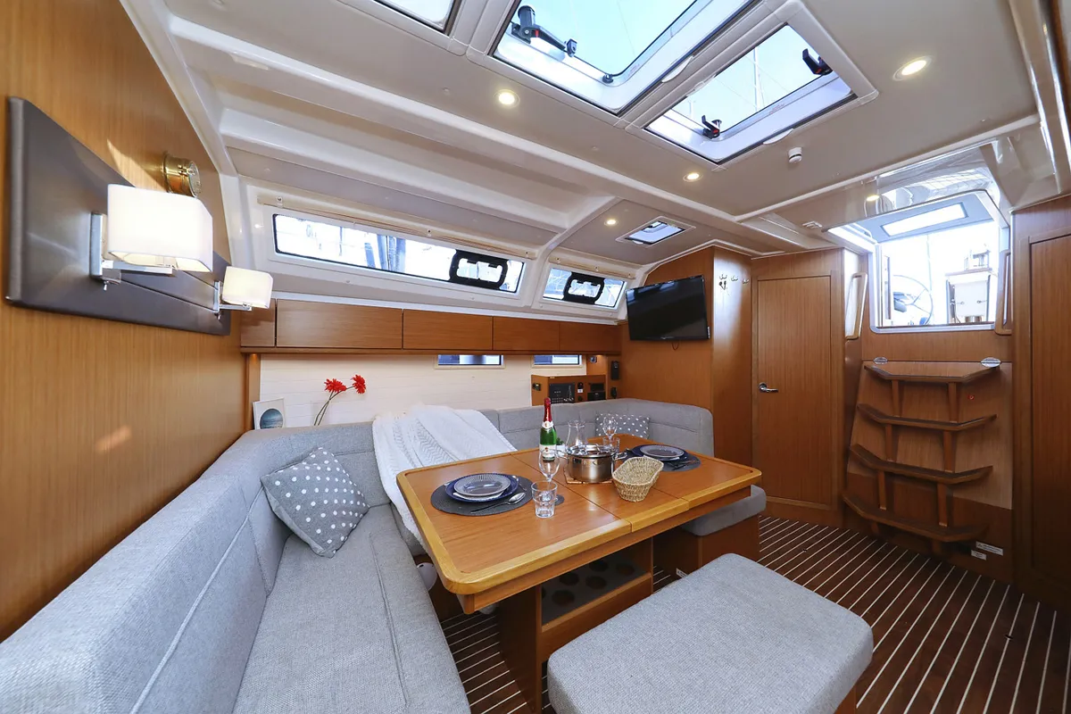 Salon of Rocky I, a Bavaria Cruiser 46 sailboat at Grad Trogir, Croatia