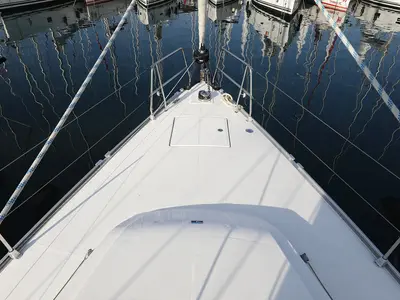 Deck of Rocky I, a Bavaria Cruiser 46 sailboat at Grad Trogir, Croatia