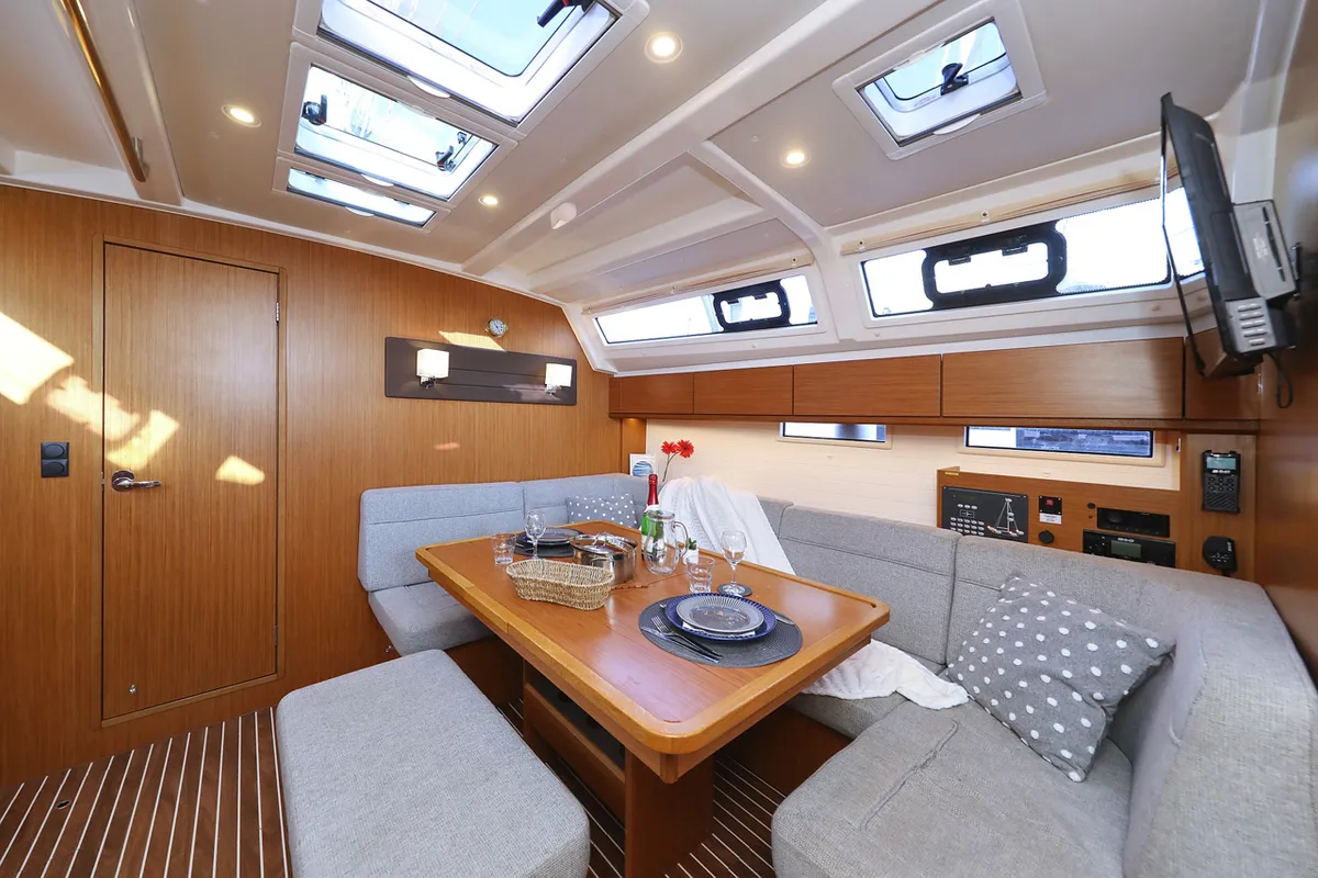 Salon of Rocky I, a Bavaria Cruiser 46 sailboat at Grad Trogir, Croatia