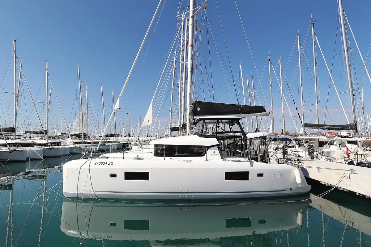 Exterior view of Luna, a Lagoon 42 catamaran at Općina Sukošan, Croatia