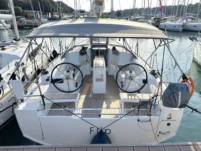 Cockpit of Flip, a Beneteau Oceanis 38.1 sailboat at Grad Pula, Croatia