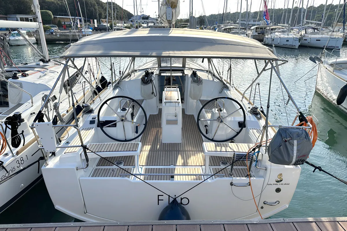 Cockpit of Flip, a Beneteau Oceanis 38.1 sailboat at Grad Pula, Croatia