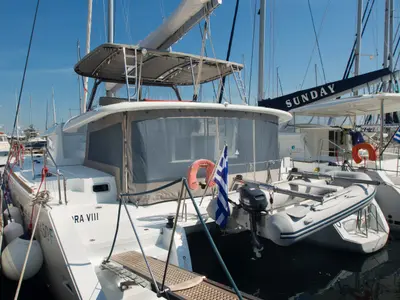 HYDRAVIII, a Lagoon 450 Fly catamaran at Athens, Greece
