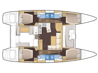 Floor plan of HYDRAVIII, a Lagoon 450 Fly catamaran at Athens, Greece