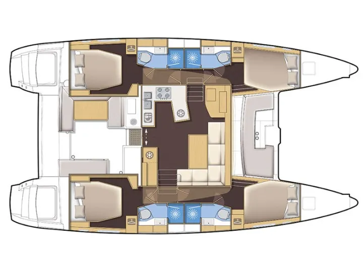 Floor plan of HYDRAVIII, a Lagoon 450 Fly catamaran at Athens, Greece