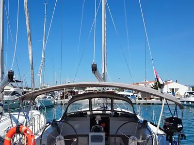 Cockpit of Bavaria Cruiser 46, a sailboat at Murter, Croatia