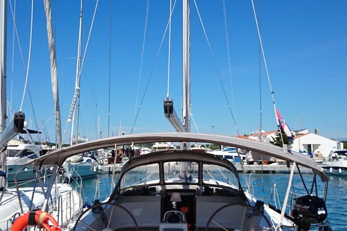 Cockpit of Bavaria Cruiser 46, a sailboat at Murter, Croatia