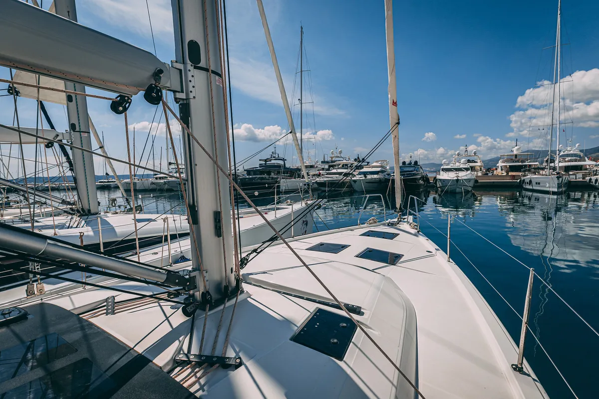 Exterior view of BALU, a Dufour 470 sailboat at Kaštela, Croatia