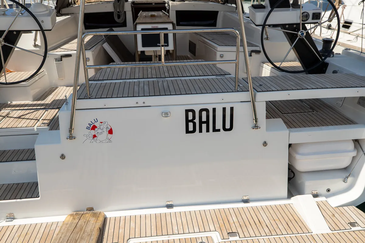 Exterior view of BALU, a Dufour 470 sailboat at Kaštela, Croatia