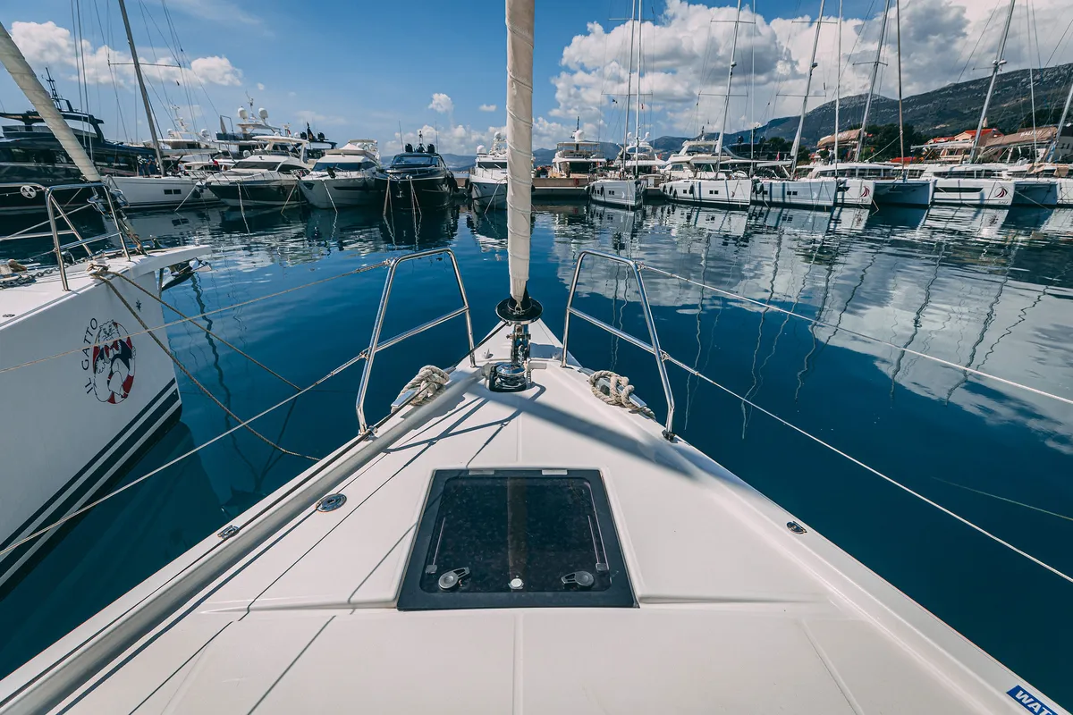 Deck of BALU, a Dufour 470 sailboat at Kaštela, Croatia