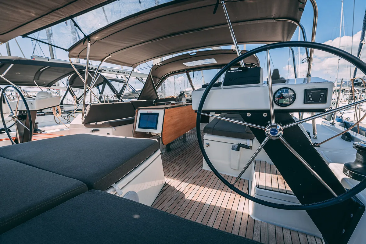 Deck of BALU, a Dufour 470 sailboat at Kaštela, Croatia