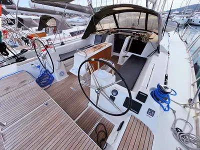Cockpit of Katajina, a Dufour 460 GL sailboat at Općina Rogoznica, Croatia