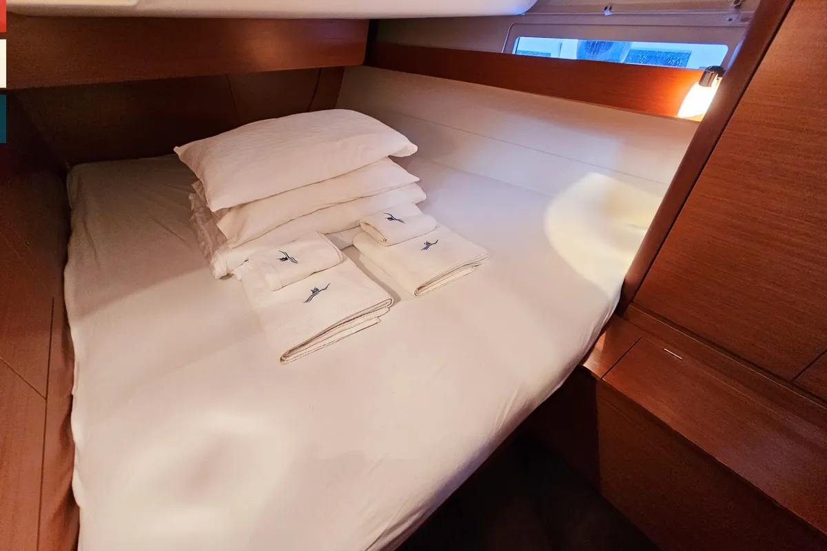 Cabin on Katajina, a Dufour 460 GL sailboat at Općina Rogoznica, Croatia
