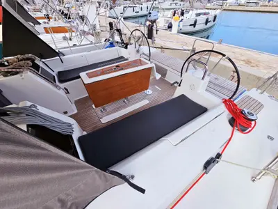 Deck of Katajina, a Dufour 460 GL sailboat at Općina Rogoznica, Croatia