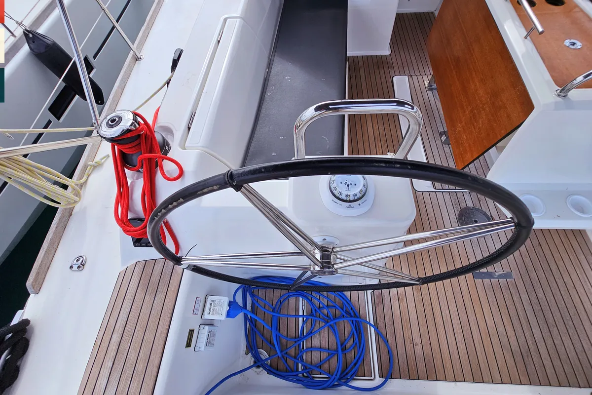 Cockpit of Katajina, a Dufour 460 GL sailboat at Općina Rogoznica, Croatia