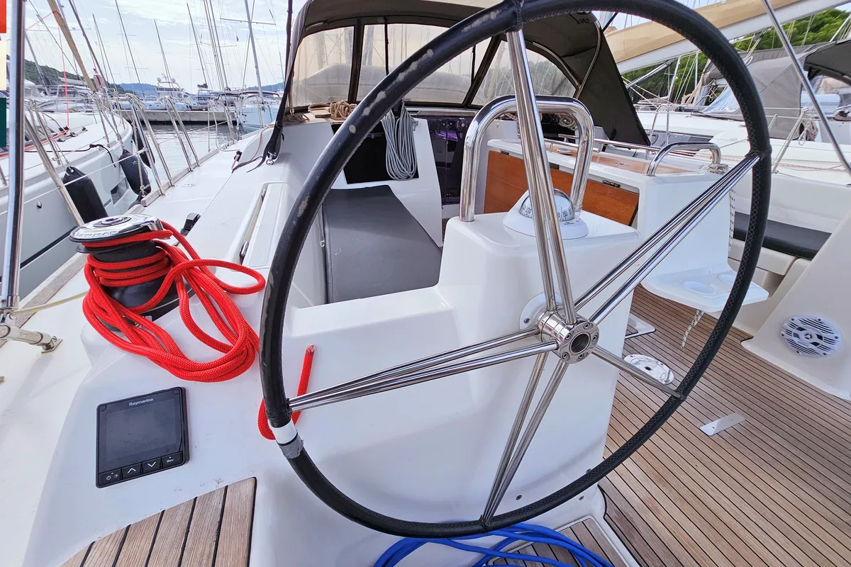 Cockpit of Katajina, a Dufour 460 GL sailboat at Općina Rogoznica, Croatia