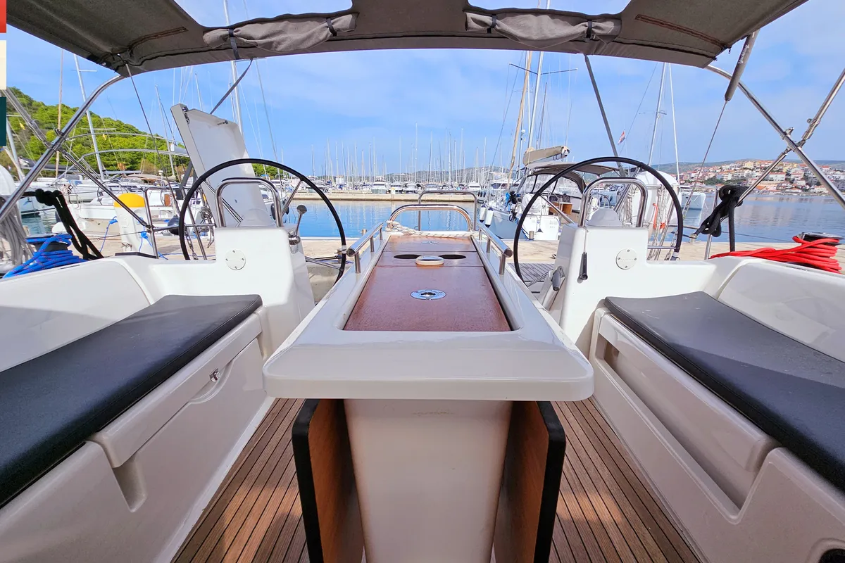 Deck of Katajina, a Dufour 460 GL sailboat at Općina Rogoznica, Croatia