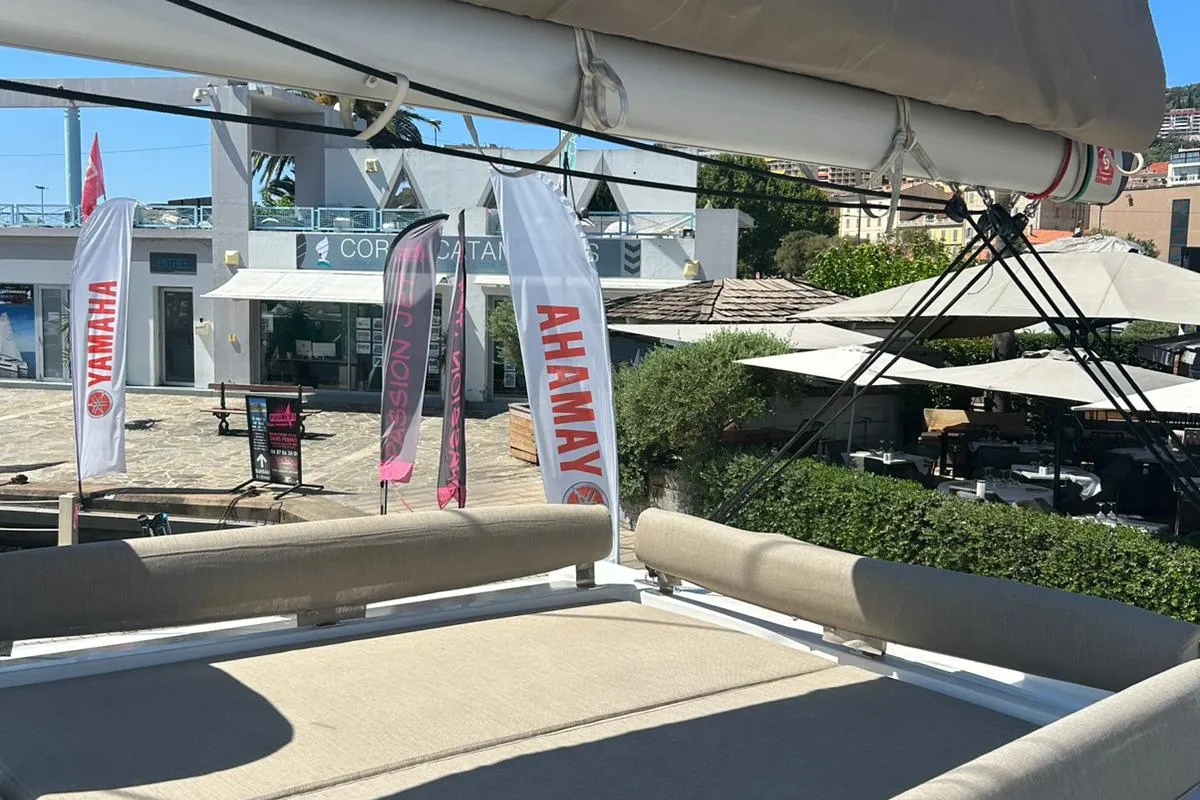 Deck of Dytick, a Bali 4.2 OW catamaran at Hyères, France