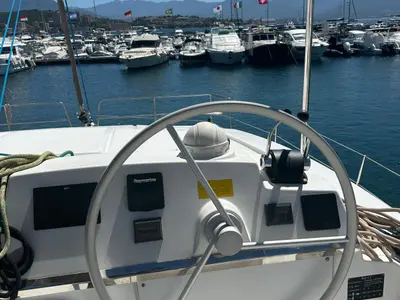 Cockpit of Dytick, a Bali 4.2 OW catamaran at Hyères, France