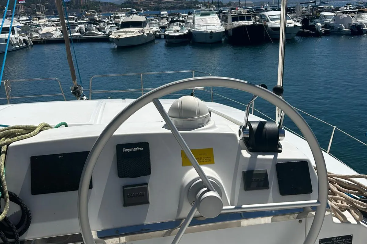 Cockpit of Dytick, a Bali 4.2 OW catamaran at Hyères, France