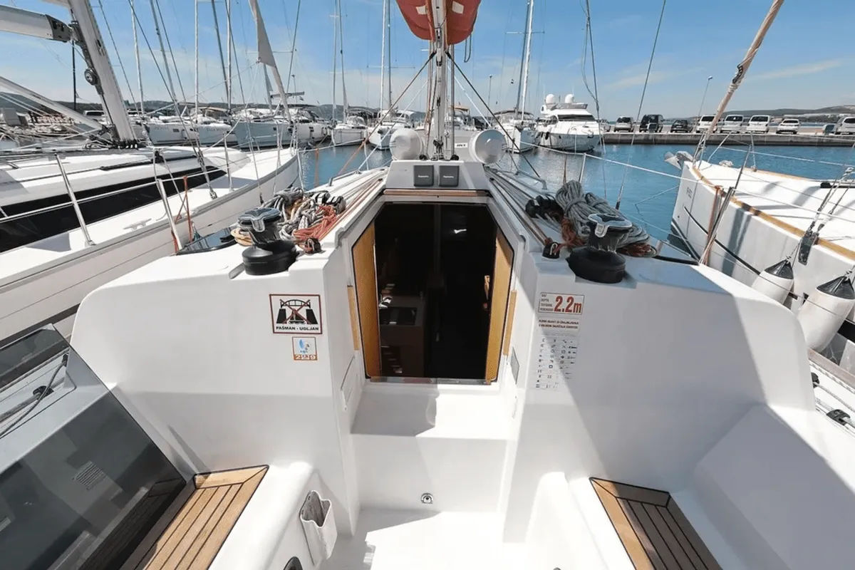Deck of Euphoria, a Elan 350 Performance sailboat at Punat, Croatia