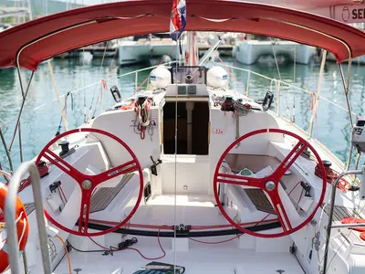 Cockpit of Euphoria, a Elan 350 Performance sailboat at Punat, Croatia