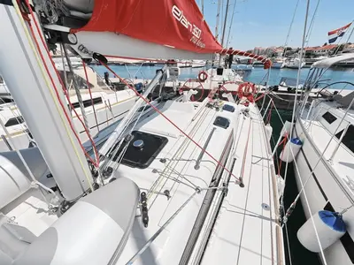 Deck of Euphoria, a Elan 350 Performance sailboat at Punat, Croatia