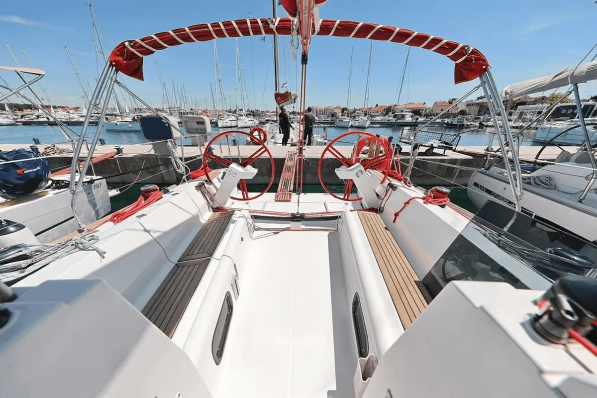Cockpit of Euphoria, a Elan 350 Performance sailboat at Punat, Croatia