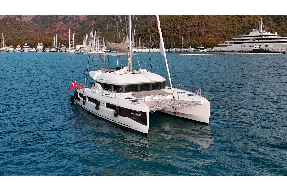 Alchera, a Lagoon 50 catamaran at Marmaris, Turkey