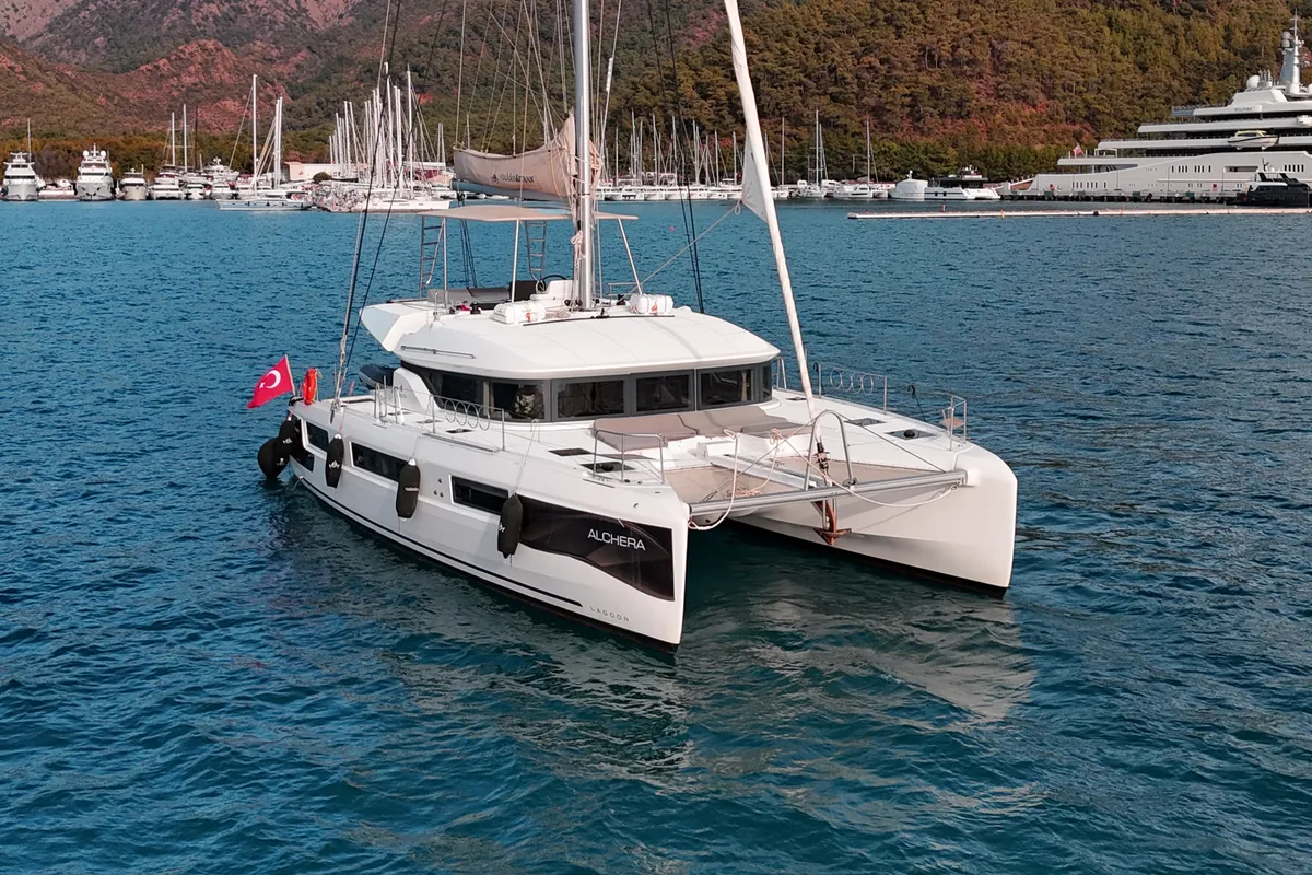 Alchera, a Lagoon 50 catamaran at Marmaris, Turkey
