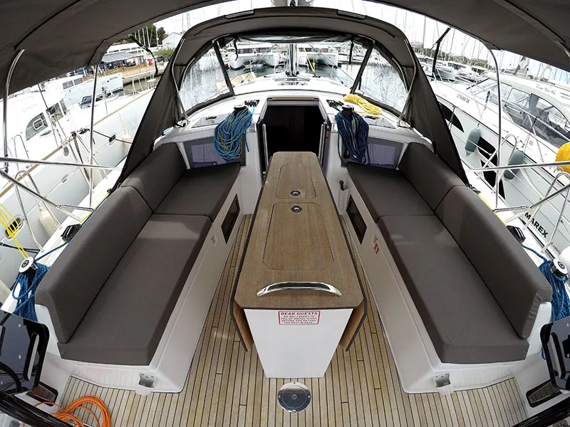 Cockpit of Moma, a Dufour 41 sailboat at Grad Šibenik, Croatia