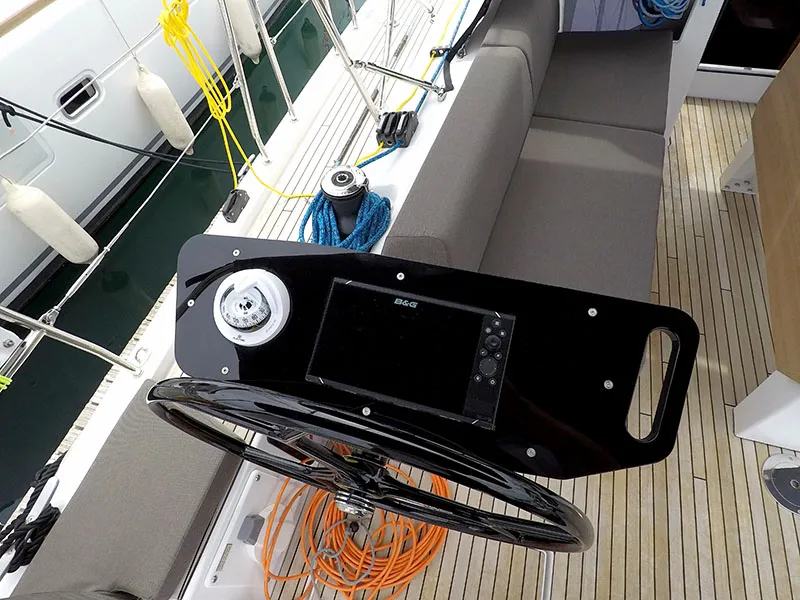 Cockpit of Moma, a Dufour 41 sailboat at Grad Šibenik, Croatia