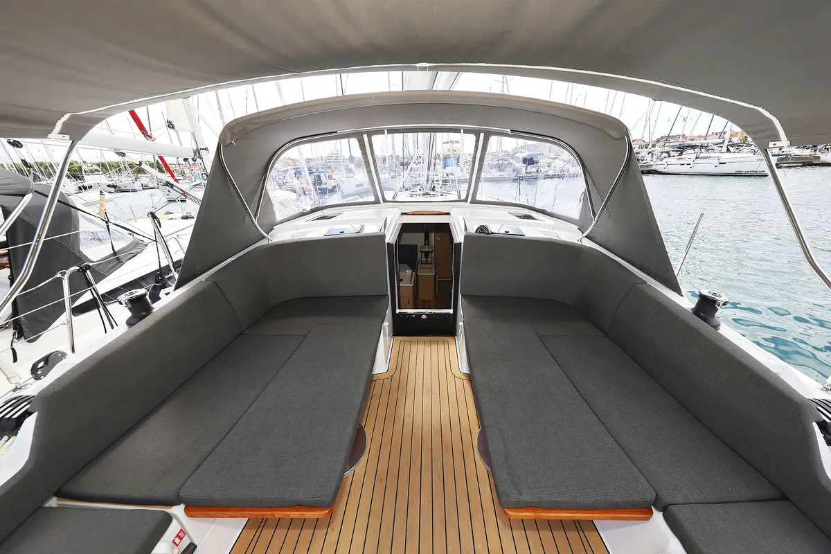 Deck of Sundance, a Hanse 410 sailboat at Grad Biograd na Moru, Croatia