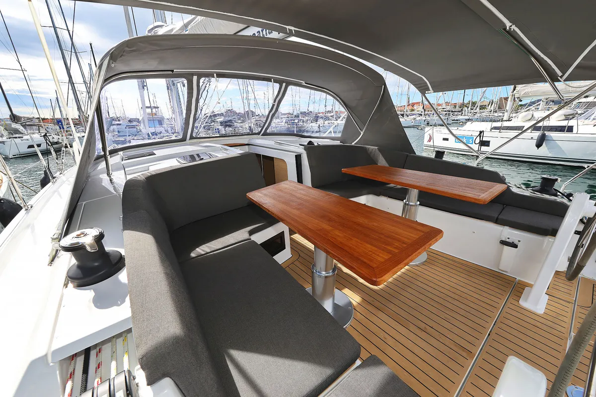 Deck of Sundance, a Hanse 410 sailboat at Grad Biograd na Moru, Croatia