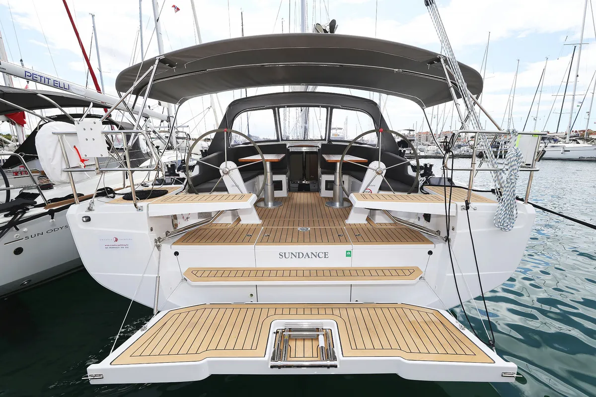 Exterior view of Sundance, a Hanse 410 sailboat at Grad Biograd na Moru, Croatia