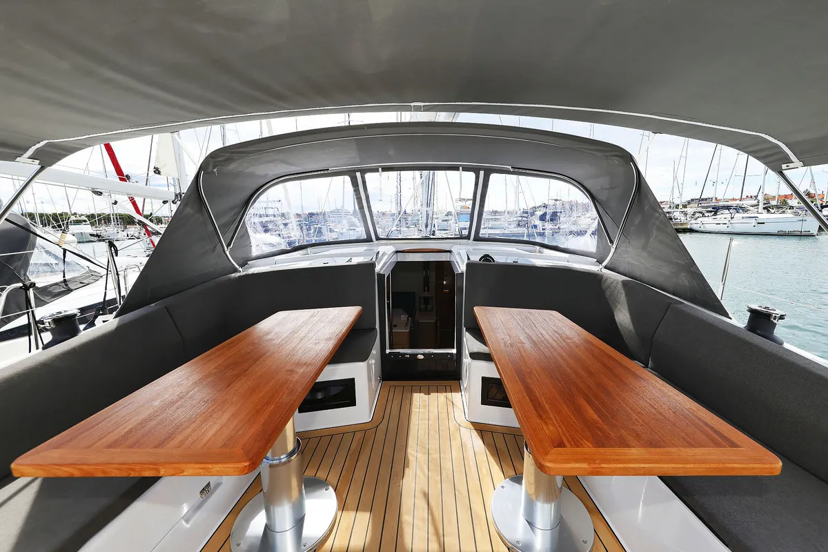 Deck of Sundance, a Hanse 410 sailboat at Grad Biograd na Moru, Croatia