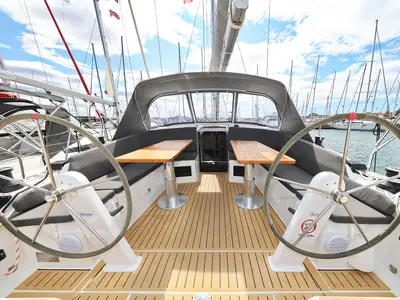 Cockpit of Sundance, a Hanse 410 sailboat at Grad Biograd na Moru, Croatia