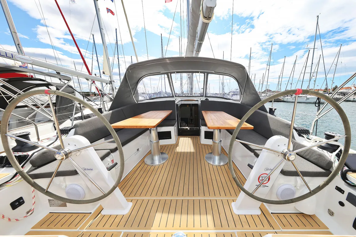 Cockpit of Sundance, a Hanse 410 sailboat at Grad Biograd na Moru, Croatia