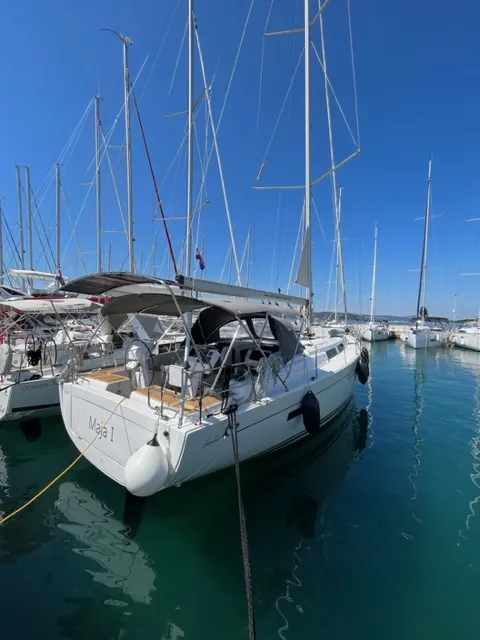 Exterior view of Maja, a Hanse 455 sailboat at Grad Biograd na Moru, Croatia