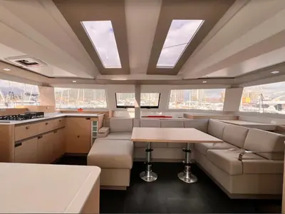 Salon of Santuzza, a Fountaine Pajot Elba 45 catamaran at Cagliari, Italy