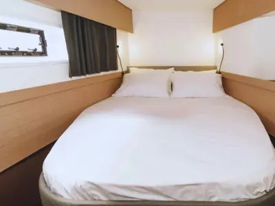 Cabin on Santuzza, a Fountaine Pajot Elba 45 catamaran at Cagliari, Italy
