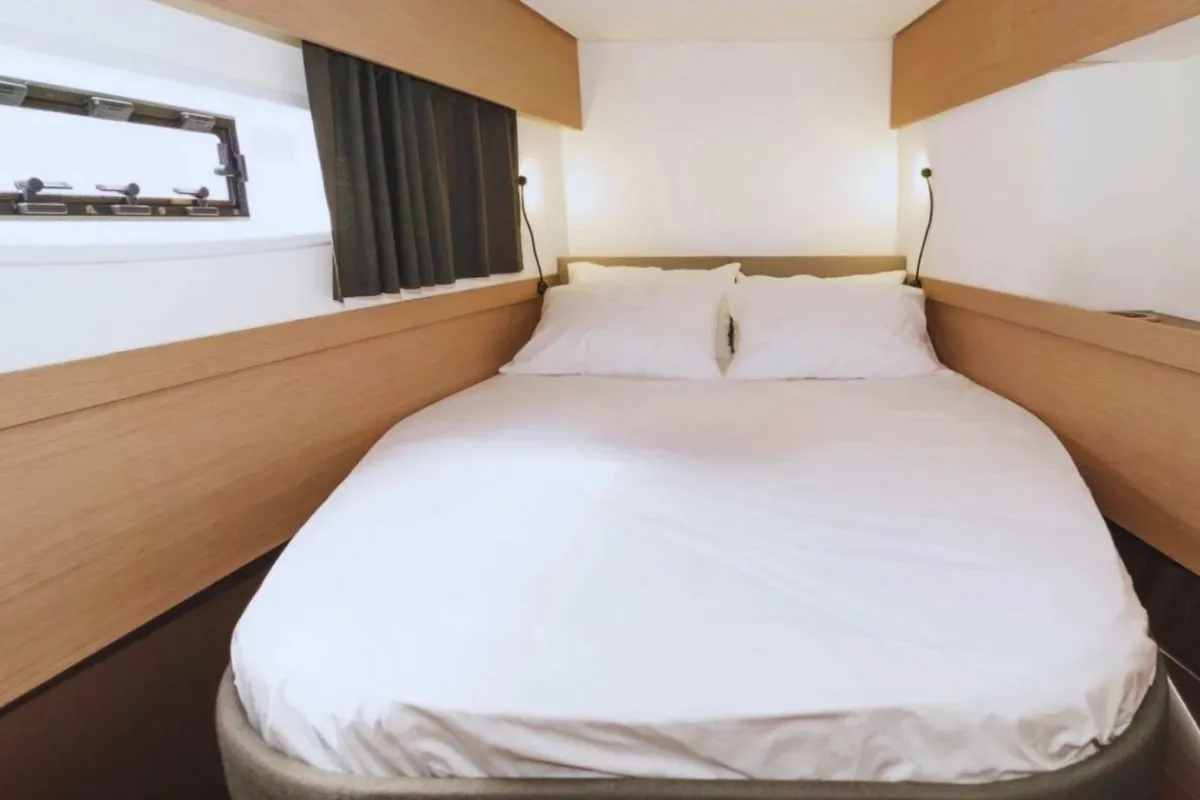 Cabin on Santuzza, a Fountaine Pajot Elba 45 catamaran at Cagliari, Italy