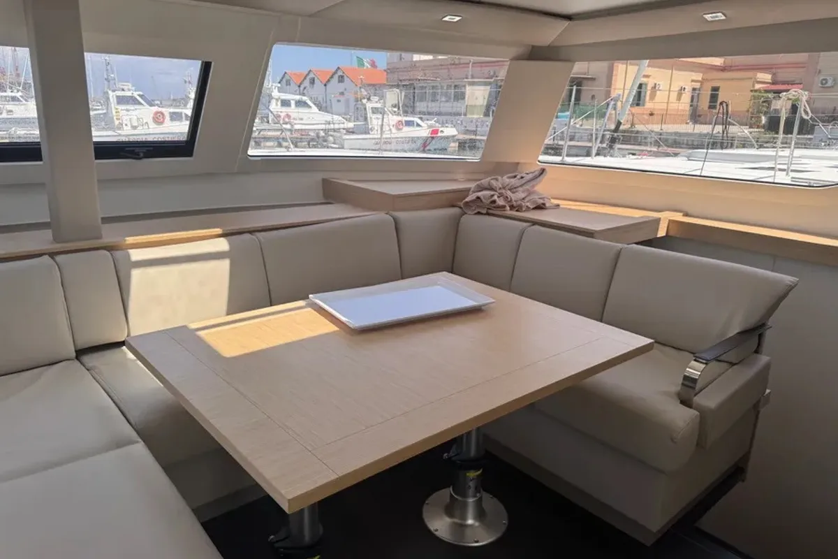 Salon of Santuzza, a Fountaine Pajot Elba 45 catamaran at Cagliari, Italy
