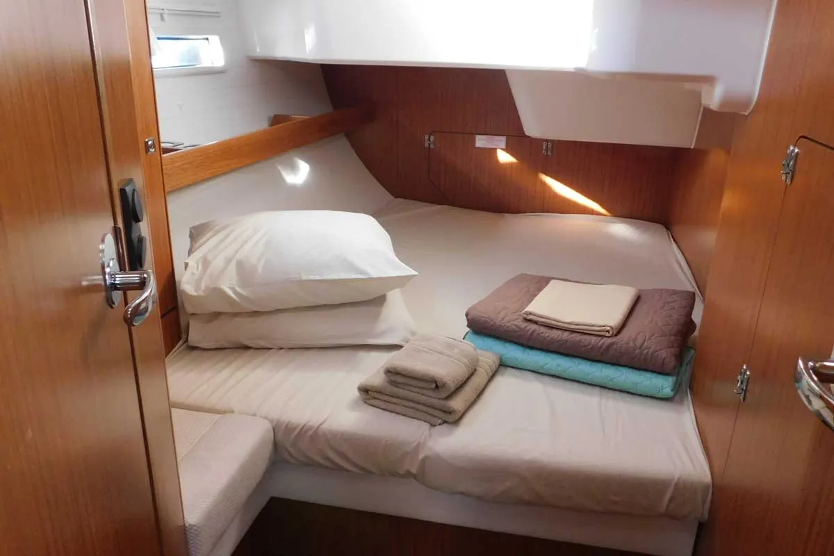 Cabin on Lina, a Bavaria Cruiser 51 Style sailboat at Kontokali, Greece