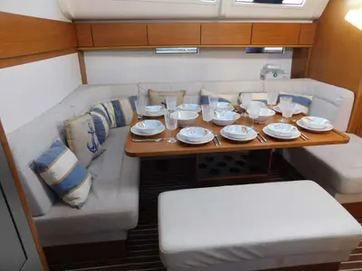 Salon of Lina, a Bavaria Cruiser 51 Style sailboat at Kontokali, Greece