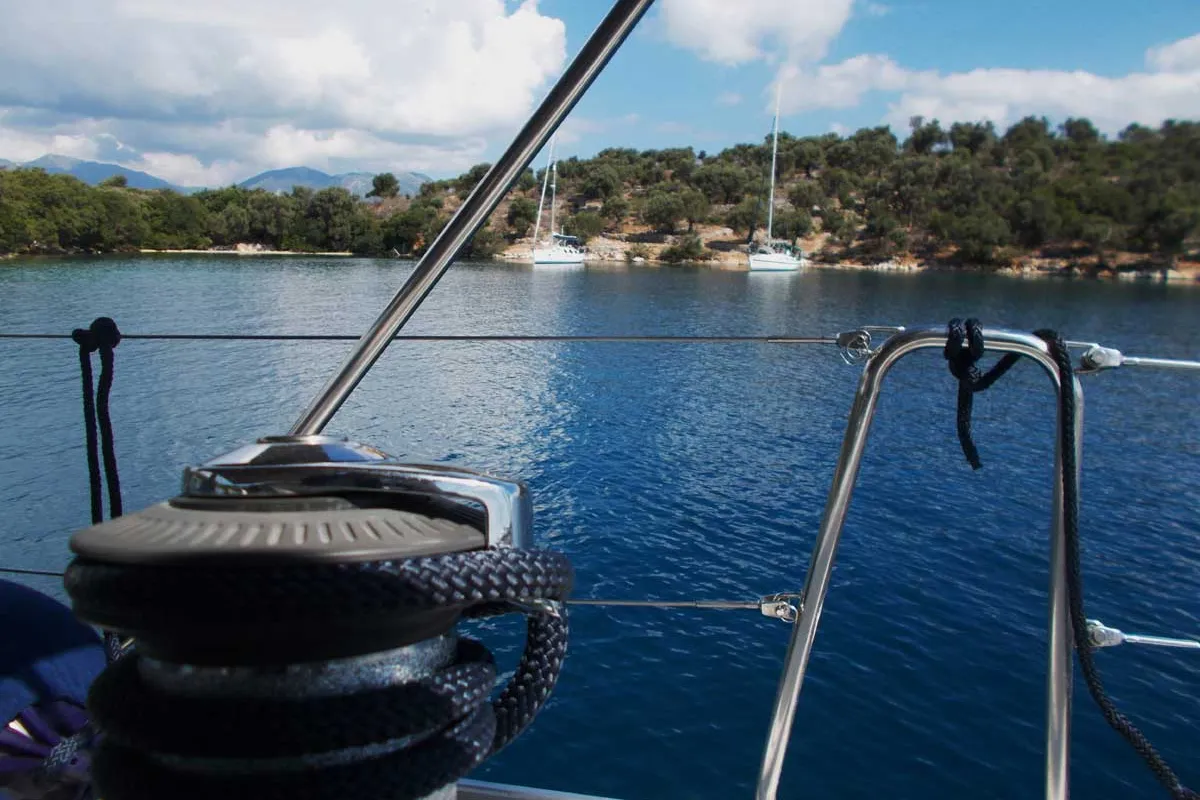 Exterior view of Lina, a Bavaria Cruiser 51 Style sailboat at Kontokali, Greece