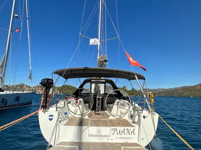 Cockpit of Juana, a Hanse 445 sailboat at Marmaris, Turkey