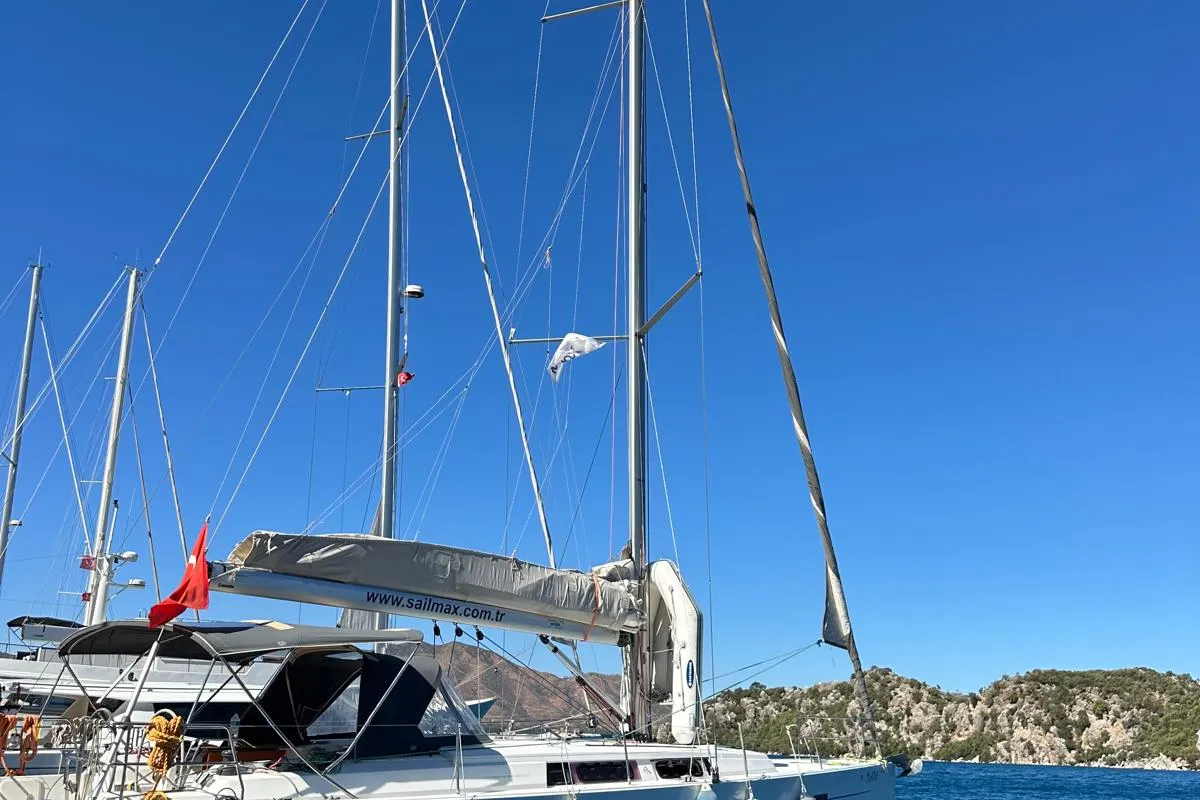 Exterior view of Juana, a Hanse 445 sailboat at Marmaris, Turkey