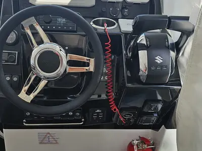 Cockpit of Infinity, a Jeanneau Merry Fisher 895 motorboat at Grad Biograd na Moru, Croatia