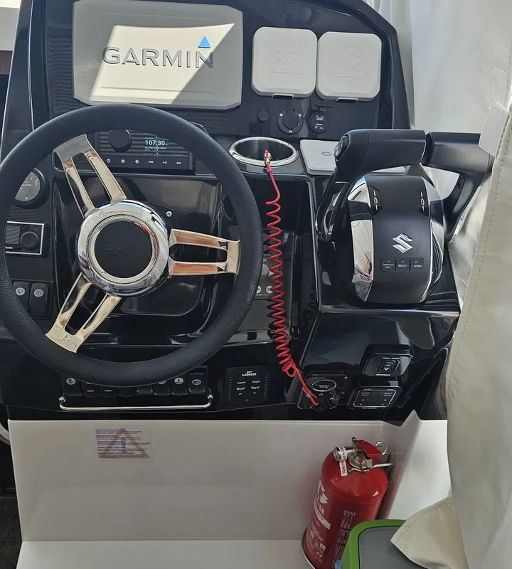 Cockpit of Infinity, a Jeanneau Merry Fisher 895 motorboat at Grad Biograd na Moru, Croatia